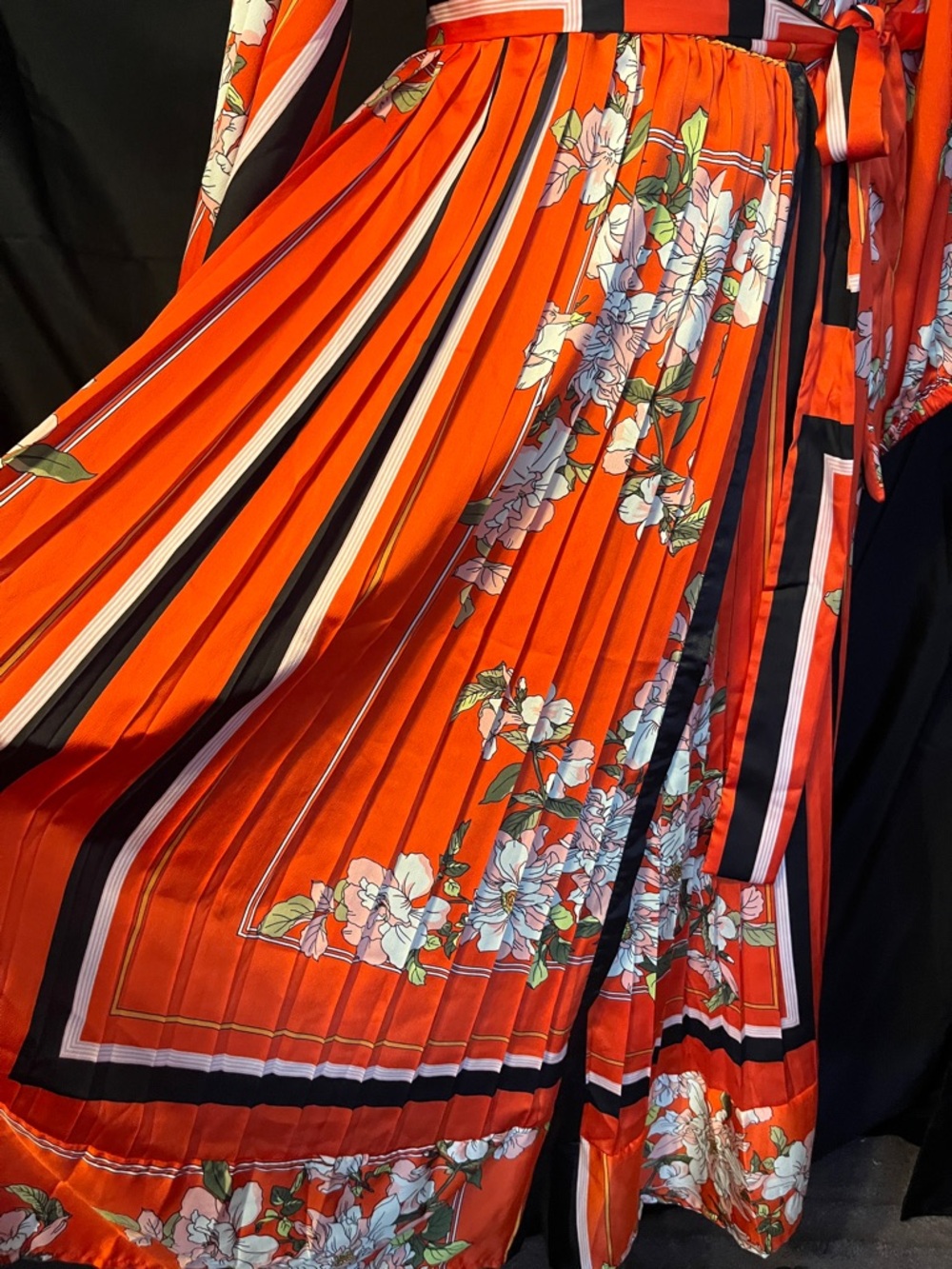 Vibrant Orange Floral Wrap Midi Dress - Picture 5 of 5